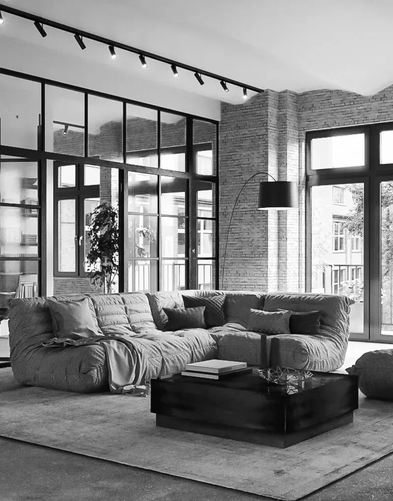 Heller Loft-Innenraum mit Sitzbereich